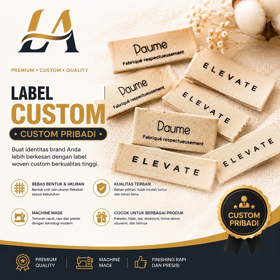 Label Katun Halus Custom Baju Hijab | Label Piterban Cotton Murah Premium Anti Luntur
