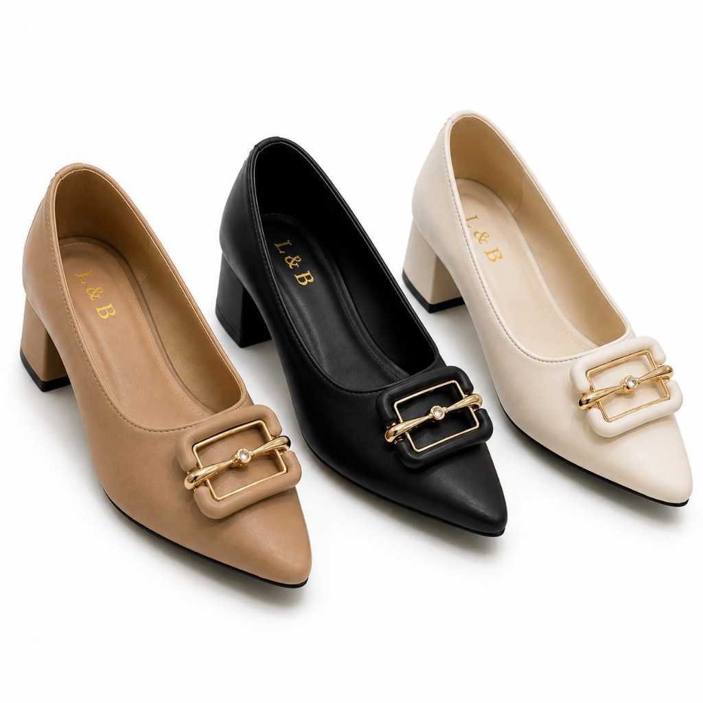 L&B pantofel wanita hak 3cm PANTOFEL IMA casual formal nyaman dipakai dengan elegan