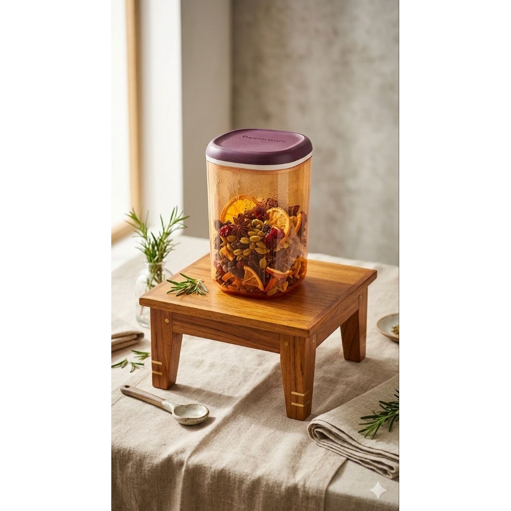 Tupperware Crystal Canister - Bening Orange + Tutup Ungu - 1,3L - toples kristal tupperware new