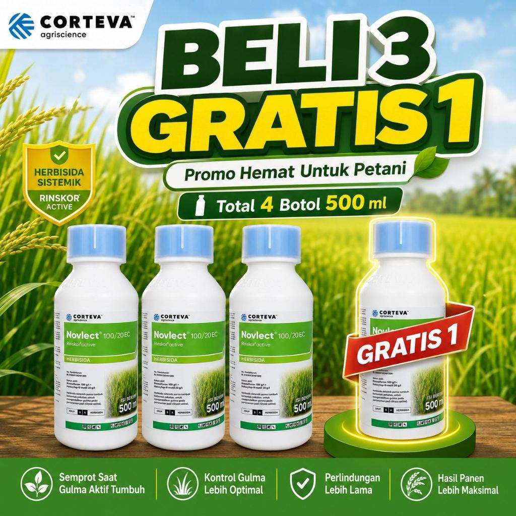 Promo Beli 3 Gratis 1 Herbisida NOVLECT Obat Rumput Gulma Padi Sawah 500ml ( NOVLECT 500ml )
