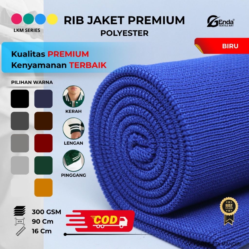 Kain rib bur jaket polyester biru benhur untuk karet kerah lengan dan pinggang jaket rajut premium