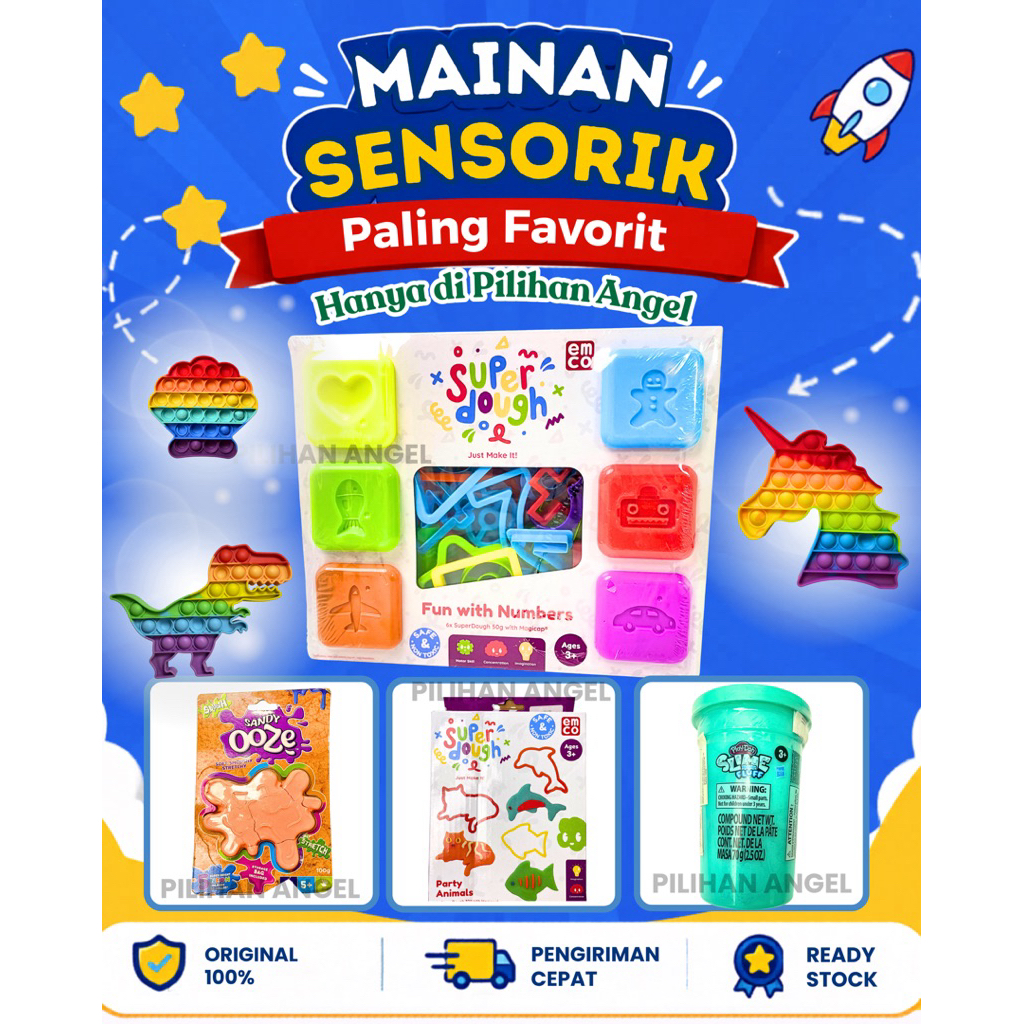 Mainan Sensorik Edukasi Anak - Angka , Cetakan Binatang - Squishy Playdoh Slime Super dough Emco Cla