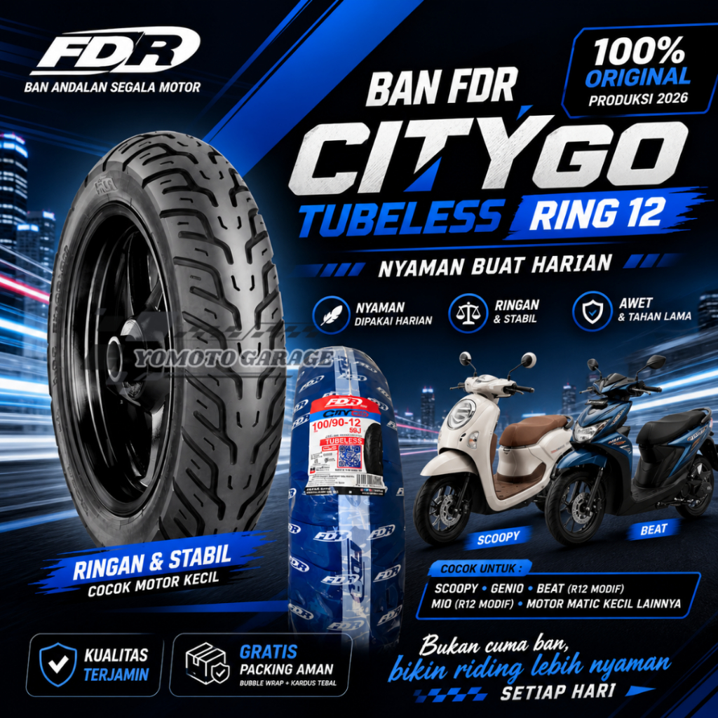 Ban FDR CityGo Tubeless Ring 12 | Nyaman Harian | Motor Kecil 2026 | Skutik Harian Aman & Ekonomis (