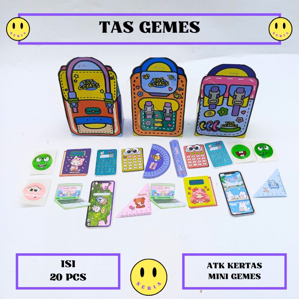 Tas gemes isi 20 pcs mainan atk kertas mini pelengkap barbie grosir murah