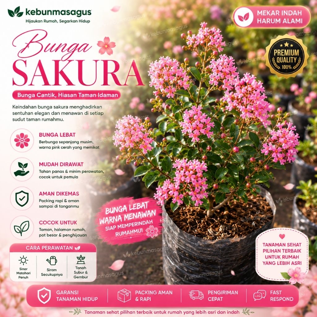 Tanaman Hias Bunga Sakura - Bunga Sakura Hidup - Tanaman Bunga Sakura Sudah Berakar Daun Rimbun