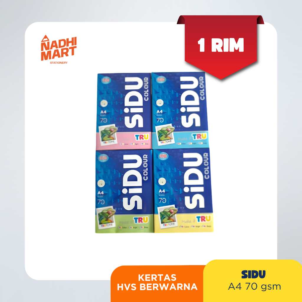 HVS SIDU A4 70 LAGOON (HIJAU) / HVS SIDU A4 70 ROSE (MERAH) / HVS SIDU A4 70 CREAM (KUNING) / HVS SI