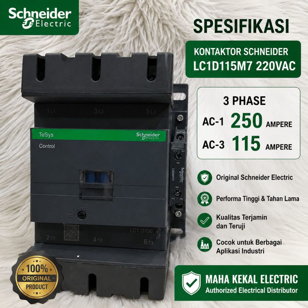 kontaktor Schneider 115a lc1d115m7 3phase 220vac contactor schneider LC1D115M7 115 ampere kontaktor 