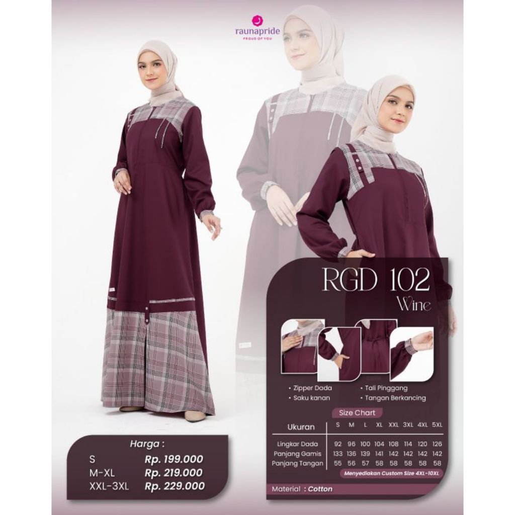 terbaru Rauna Gamis Daily kekinian RGD102 emerald, wine, RGD teracota