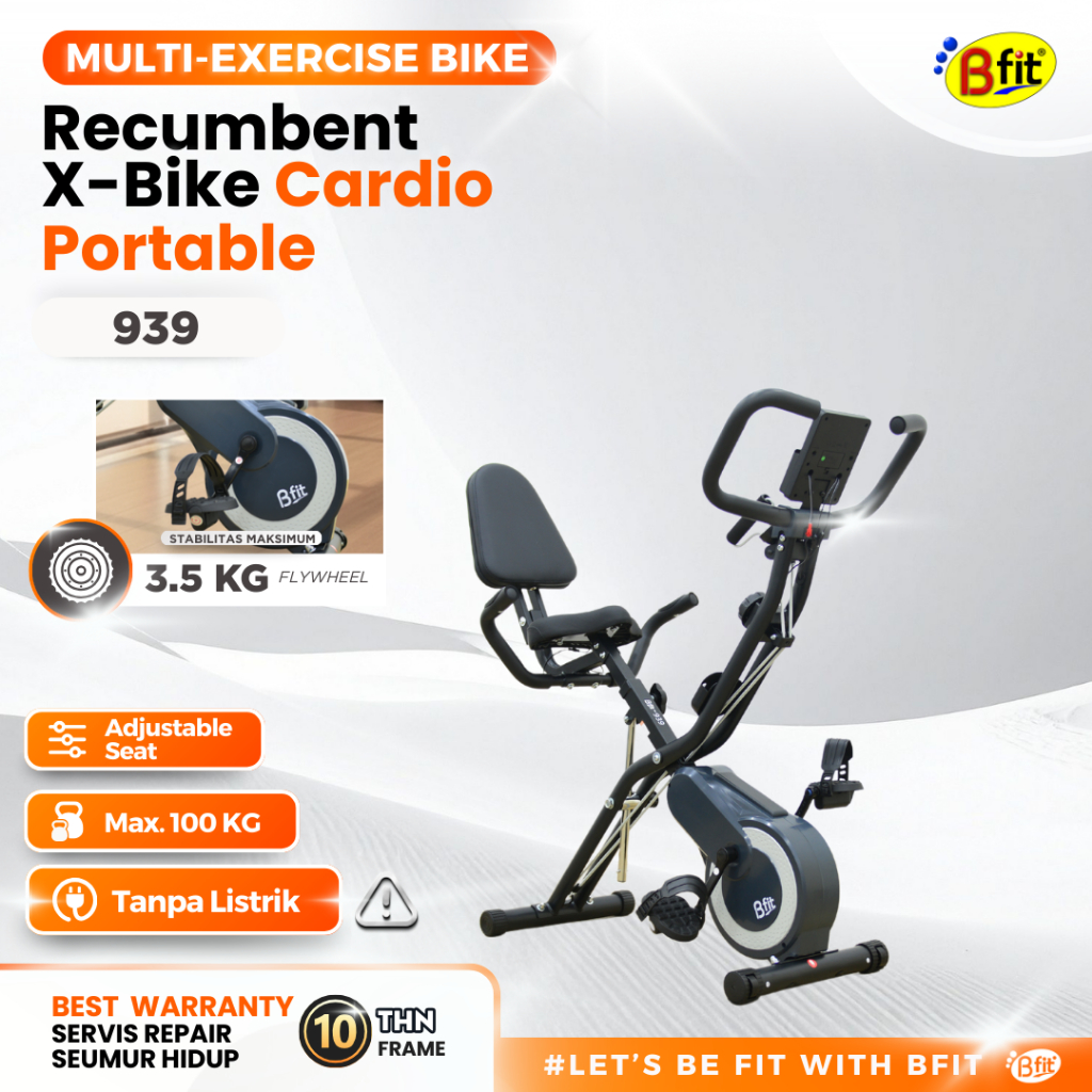 BFIT 939 Sepeda Statis Recumbent X-Bike Sepeda Olahraga Cardio Murah Portable Alat Fitness Gym