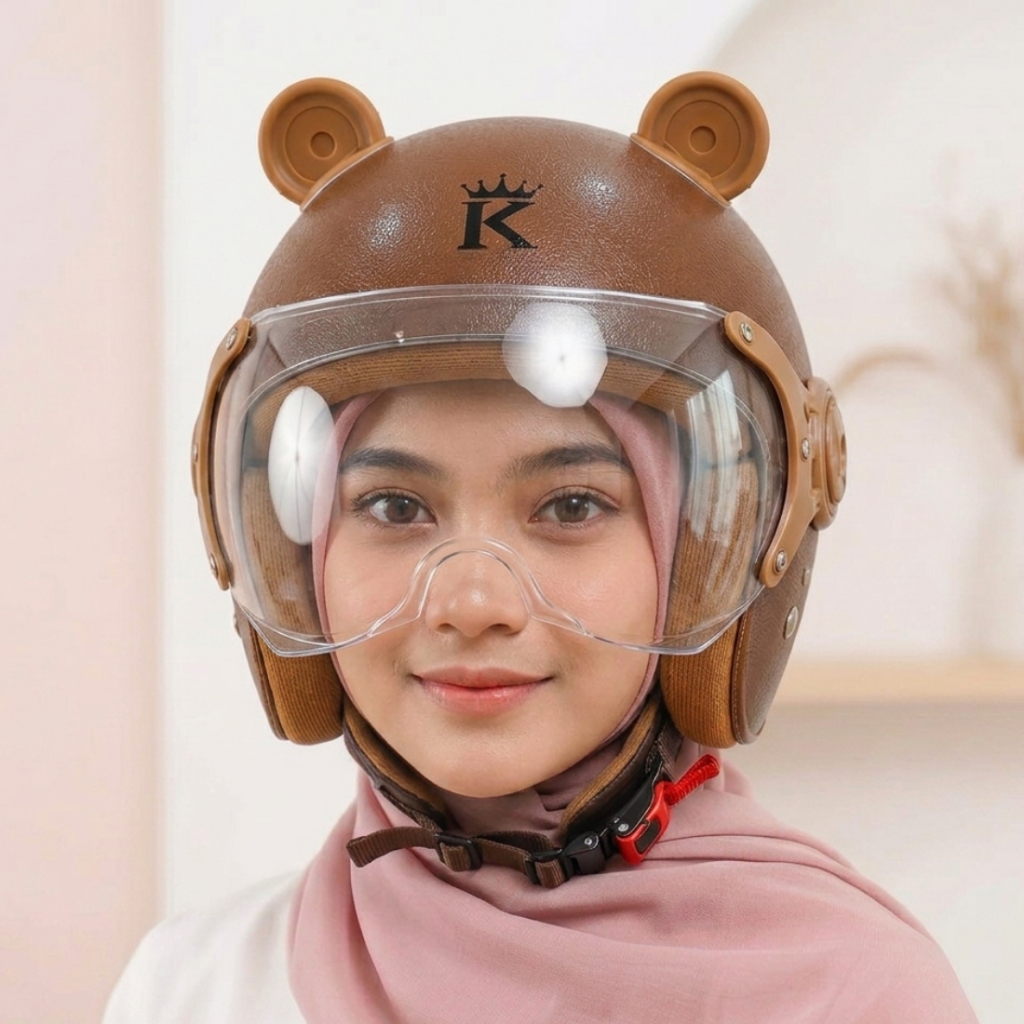 Helm Bogo Dewasa Wanita Hijab Friendly Busa Coklat helm cowo cewe SNI