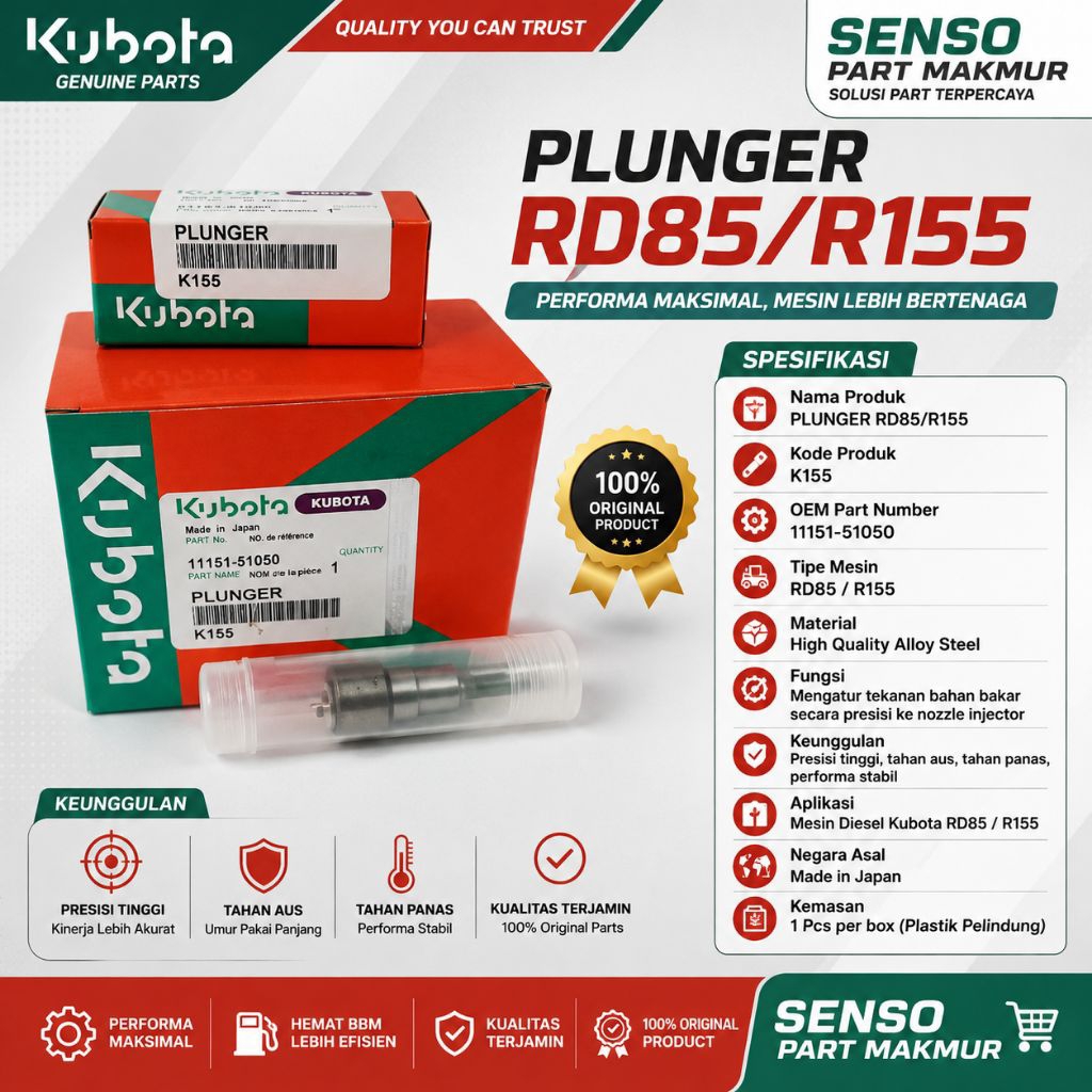 PLUNGER RD85/K155 KUBOTA NEW ORIGINAL