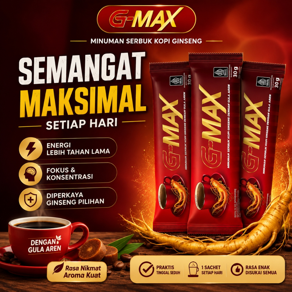 Minuman Rasa Gula Aren - Kopi Gmax Ginseng Bertenaga Siap Seduh
