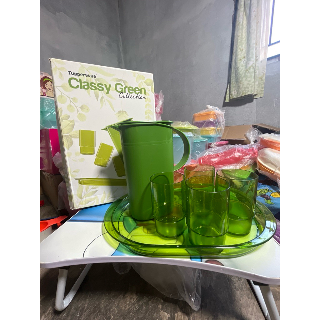 Classy Green Collection Tupperware/teko/gelas Kristal/nampan cantik/nampan hijau Tupperware