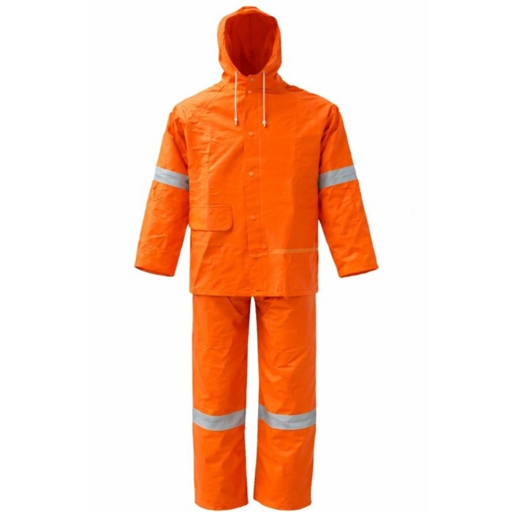 Jas Hujan Bertudung RAINSUIT W/HOOD PVC ORANGE M Krisbow 10581940