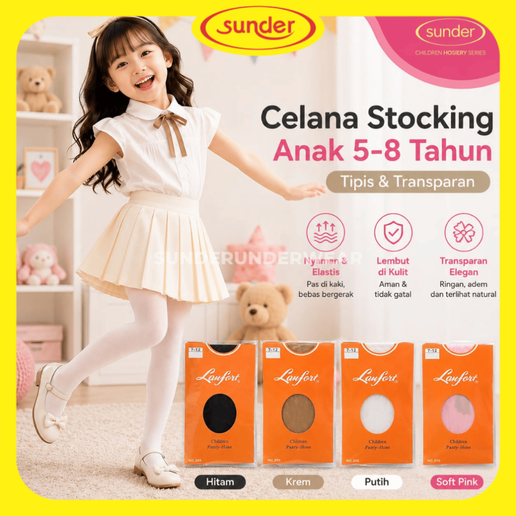 Celana Stocking Anak Perempuan 5-8 Tahun Stoking Hitam Putih Warna Kulit Transparan