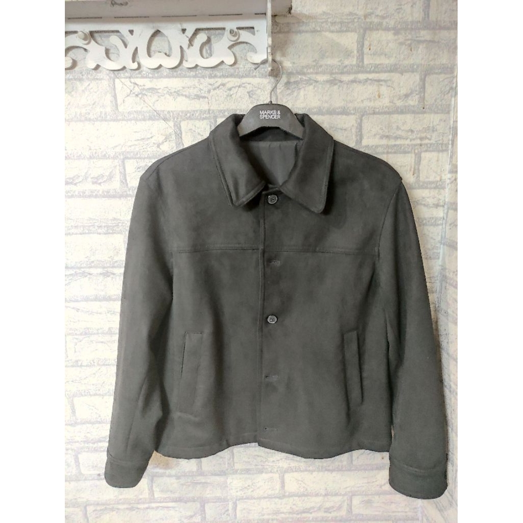 minimal button suede jacket by signore