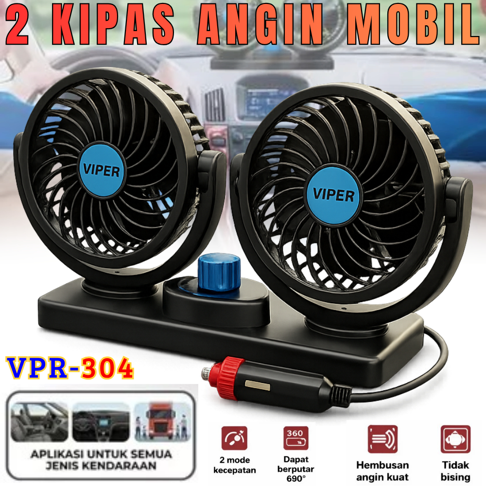 Terbaru Dua Kipas Angin Mobil 24v Viper 24volt Vpr-304 | Double Fan/2 Kipas Angin Mobil Ganda Double