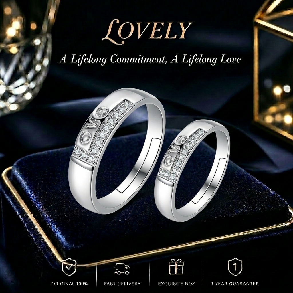 Cincin Pasangan Dapat Disesuaikan Cincin Tunangan Anti Pudar Cincin Lamaran Free Box