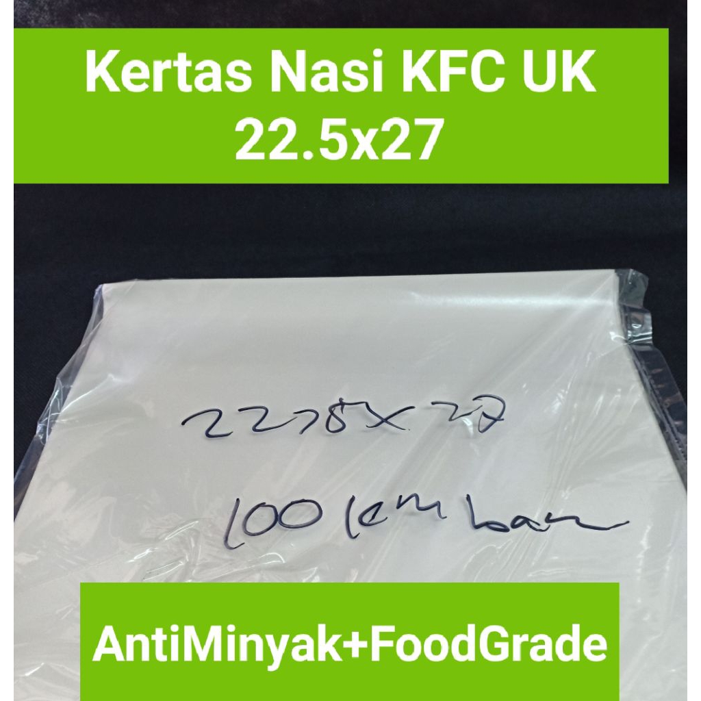 Kertas bungkus Nasi KFC / Burger / Lebih Tebal Uk. 22.5 x 27 cm (100 lbr) (Redy) Premium Qualitas