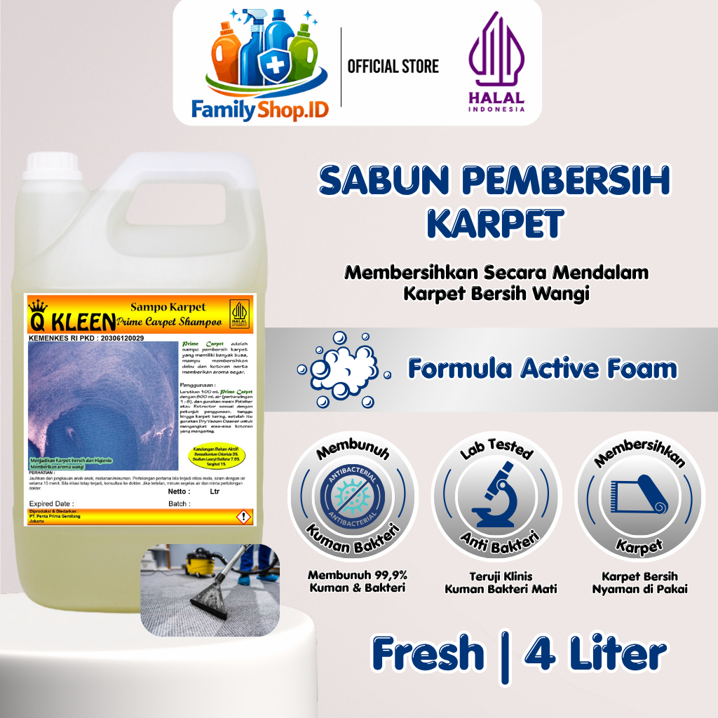 Q KLEEN Shampoo Karpet Active Foam Membersihkan Secara Menyeluruh Karpet Bersih Wangi 4L