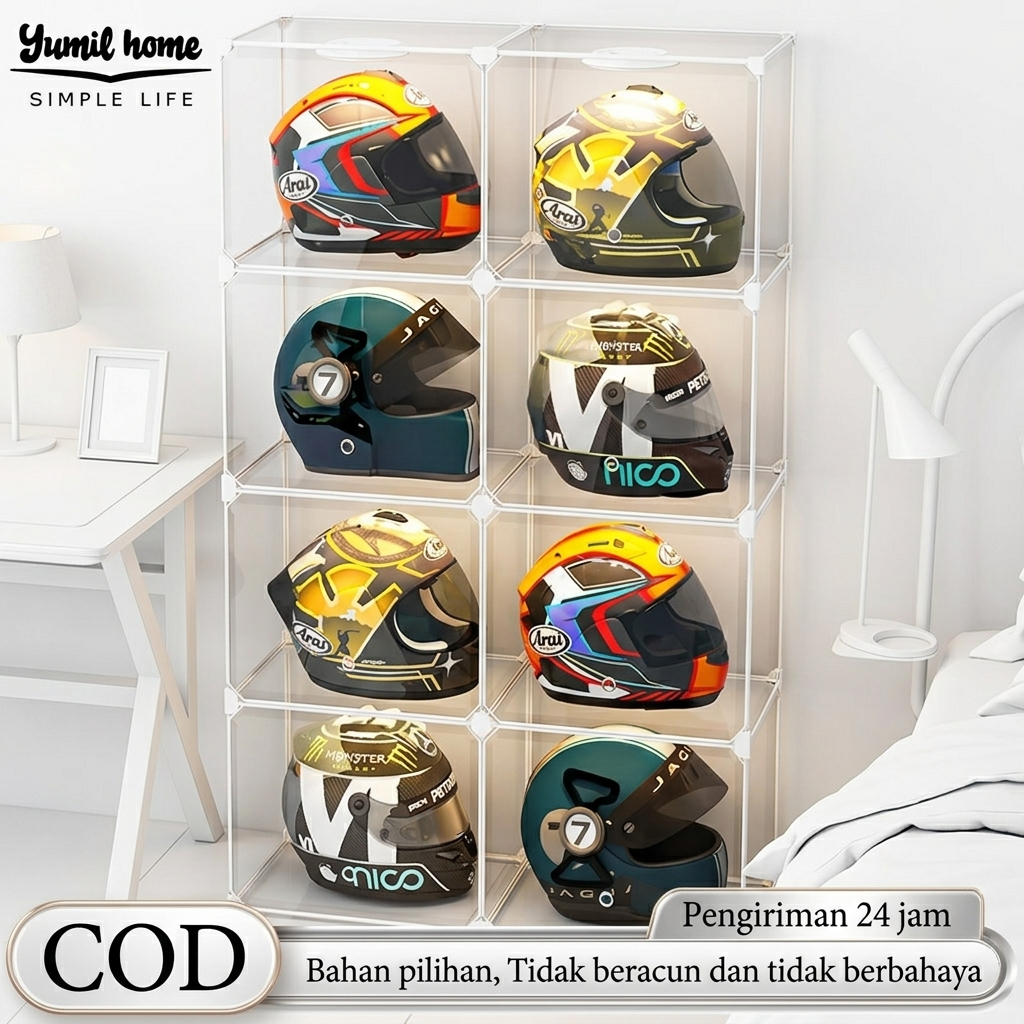 SALVO-RAK HELM /LEMARI HELM  PAJANGAN rak/Tempat Helm Rak/Transparant  display Lemari