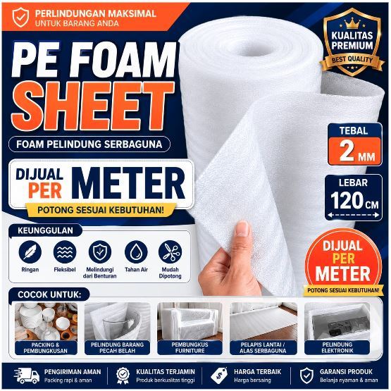 Busa PE Polyethylene Foam Sheet / Packing Kemasan Busa Polyfoam tebal 2mm METERAN