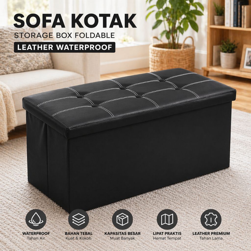 Sofa Kotak Lipat Storage Box Foldable Leather Waterproof Multifungsi