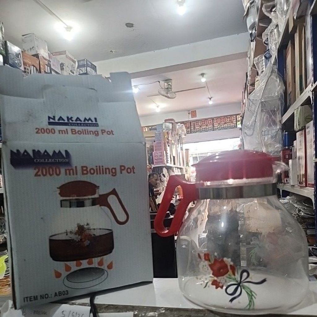 teko kaca 2L nakami boiling pot teko teh kaca motif bunga wrn tutup random