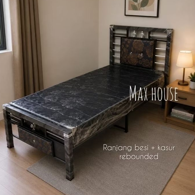 Ranjang Besi Plus Kasur Busa Rebonded Lotus 90x200cm /  Tempat Tidur Besi + Kasur Central Lotus 90 c
