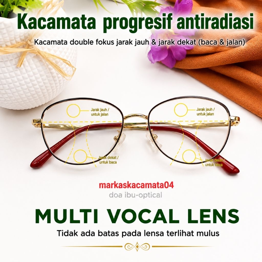 kacamata progresif (baca + jalan) antiradiasi kacamata wanita frame 6656