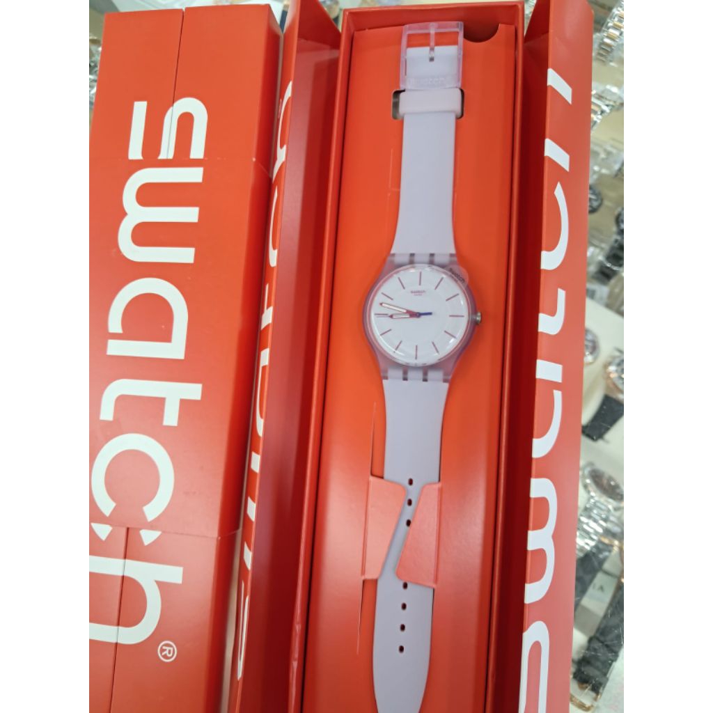 Swatch SO29V101 Break Free Original Swiss Made Jam Tangan Rubber Ungu Putih Garansi Resmi