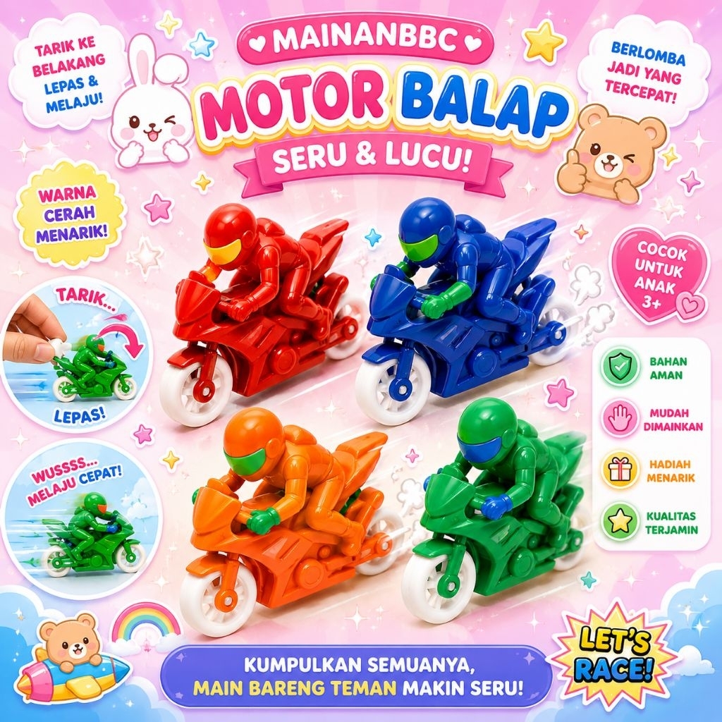 50PC MOTOR BALAP RACING MAINAN MOTOR MOTORAN DENGAN PENGEMUDI MAINAN MOTOR BALAP