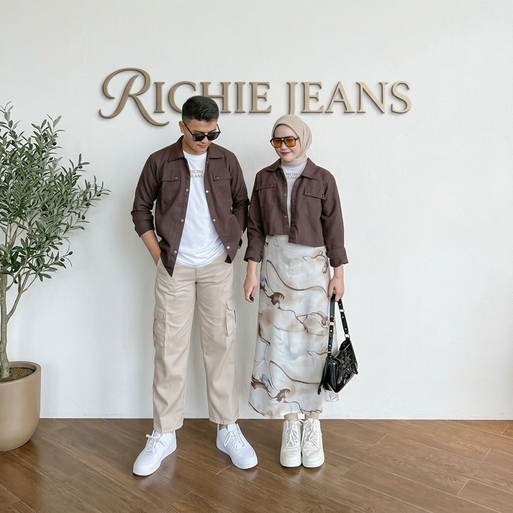 Richie Jeans_2 PCS Jaket Semi Parka Couple Crop baju Couple Pasangan COD
