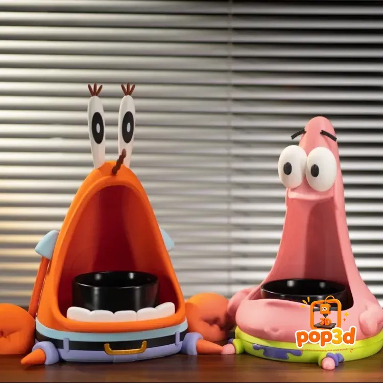 Tempat Mangkuk Makan Kucing Spongebob Patrick | Wadah Dudukan Tempat Makan Hewan