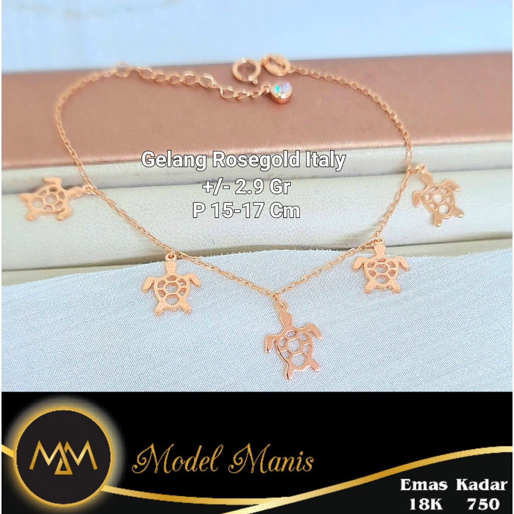 Gelang Turtle Rumbai Italy AU Rosegold 750 kadar 18k