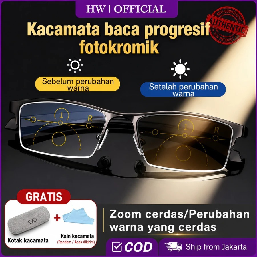 HW Kacamata Baca Progresif Auto Focus baca dan jalan Kacamata plus kacamata auto focus double fokus