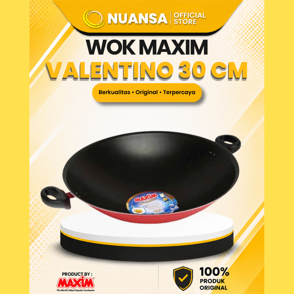 Wajan Tevlon Maxim Valentino Wok 30 cm Wajan Teflon Anti Lengket - Wokpan Kuping Anti Gores