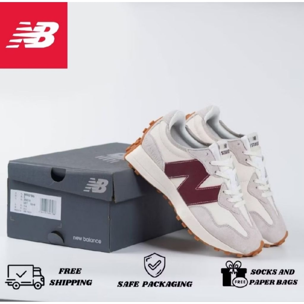 Sepatu New Balance 327 Beige Maroon Original Pria Wanita NB 327 Premium Sneakers Import