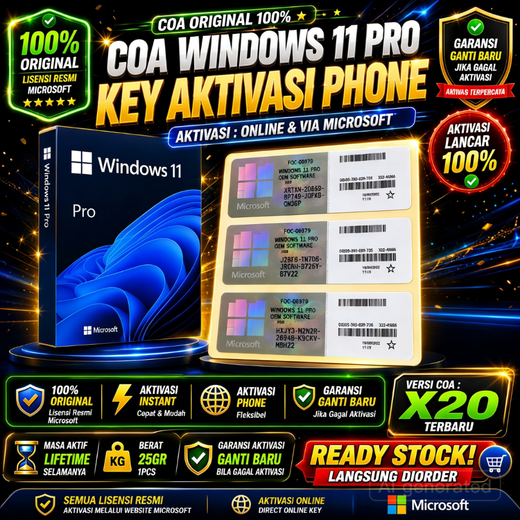 Stiker COA Windows 10 11 Home Pro COA Stiker Lisensi OEM PC