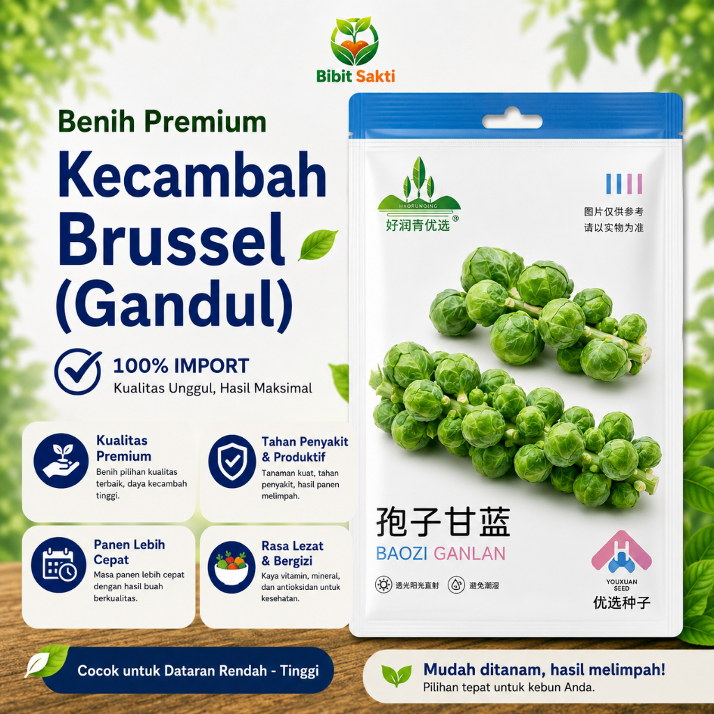 BENIH/BIJI ISI ± 250 BUTIR BRUSSEL HIJAU / KUBIS MINI BRUSSEL F1 KEMASAN PREMIUM IMPORT |  BIBIT SAK