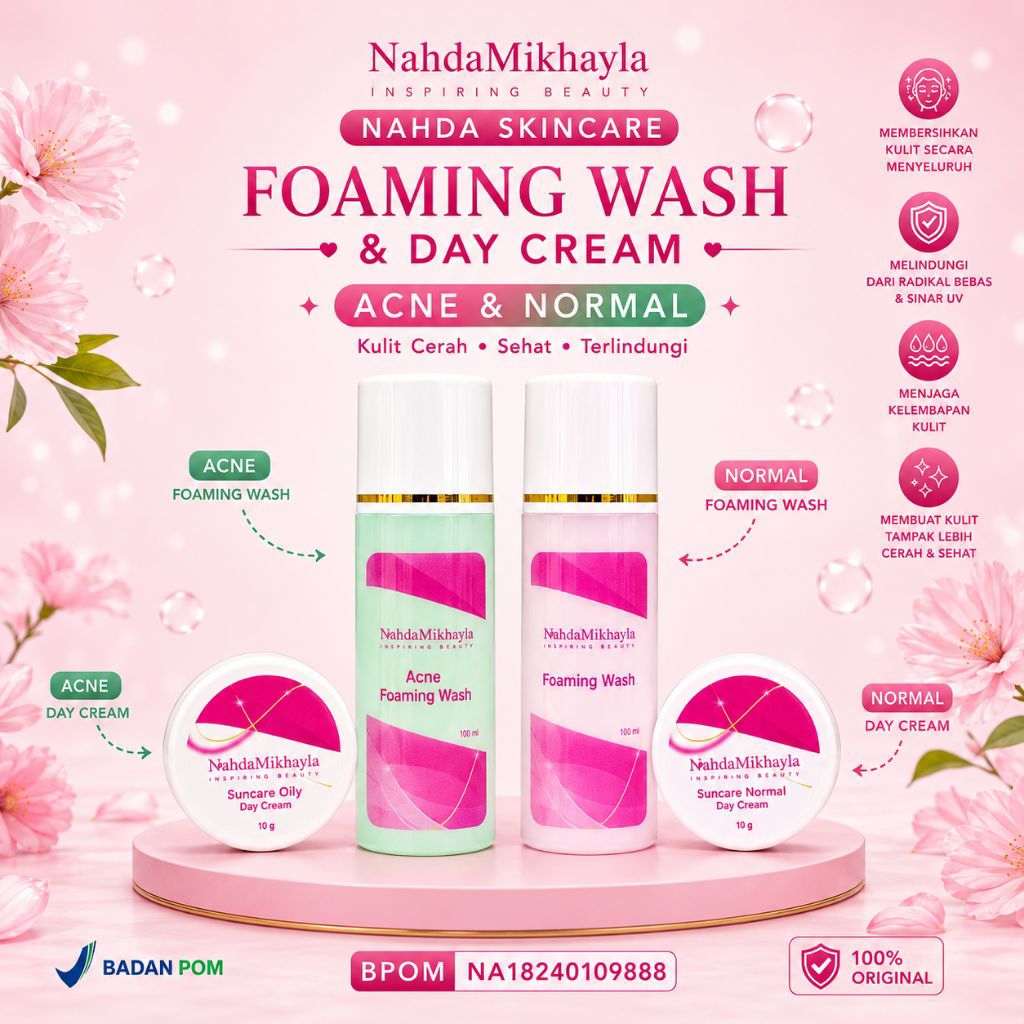 NAHDA SKINCARE ECERAN FOAMING WASH(SABUN)/CREAM MALAM/SIANG/ TONER SKINCARE NAHDA MIKHAYLA TERLARIS