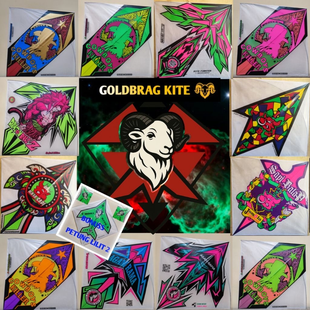 3pcs Layangan sapi balap mix 9pcs sukhoi super 3,4,5 warna petung x apus lilit 4 stiker (LIMITED EDI