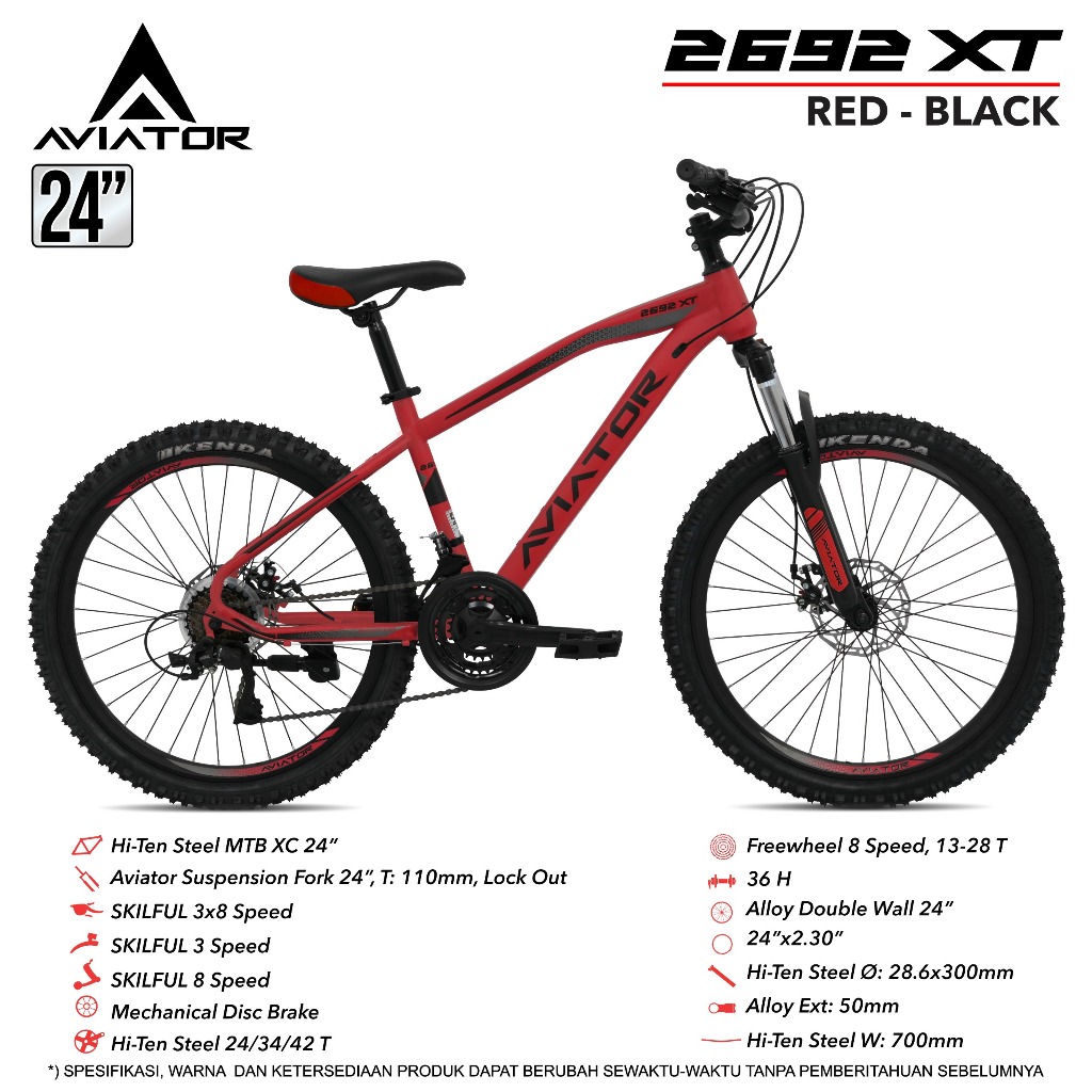 sepeda gunung MTB 24 Aviator 2692 XT frok lock baru Terbaru