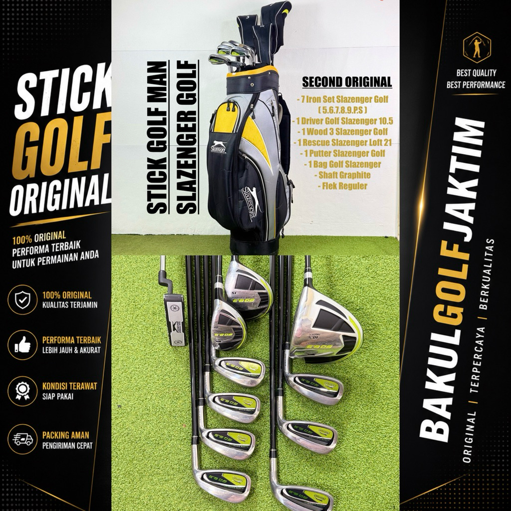 Paket Stick Golf Man Slazenger Bekas Original Fullset Bag Golf