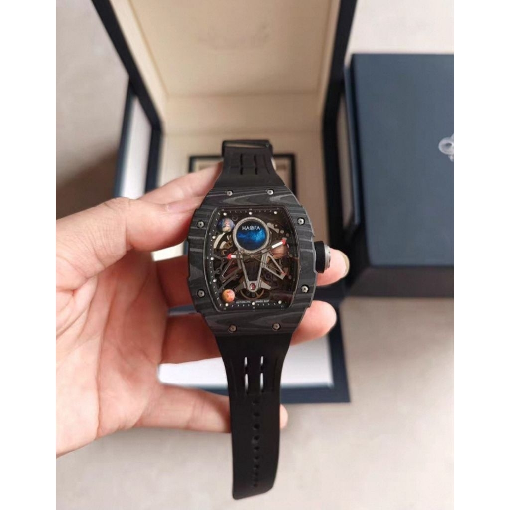 Haofa 1971 3D Spaceship Black Carbon Fiber Watch