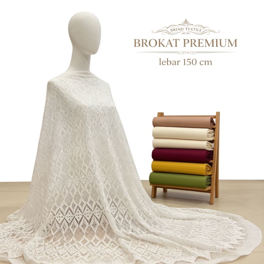 kain brokat premium  - kain brokat meteran  - kain brokat motif mewah ( putih)