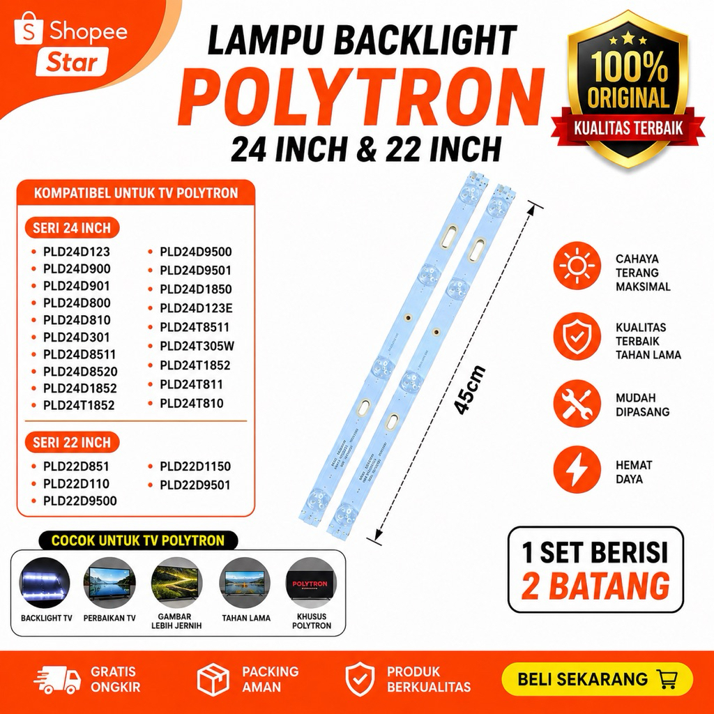 Lampu backlight POLYTRON 24inch&22inch cahaya terang dan berkualitas/Lampu backlight untuk tv polytr