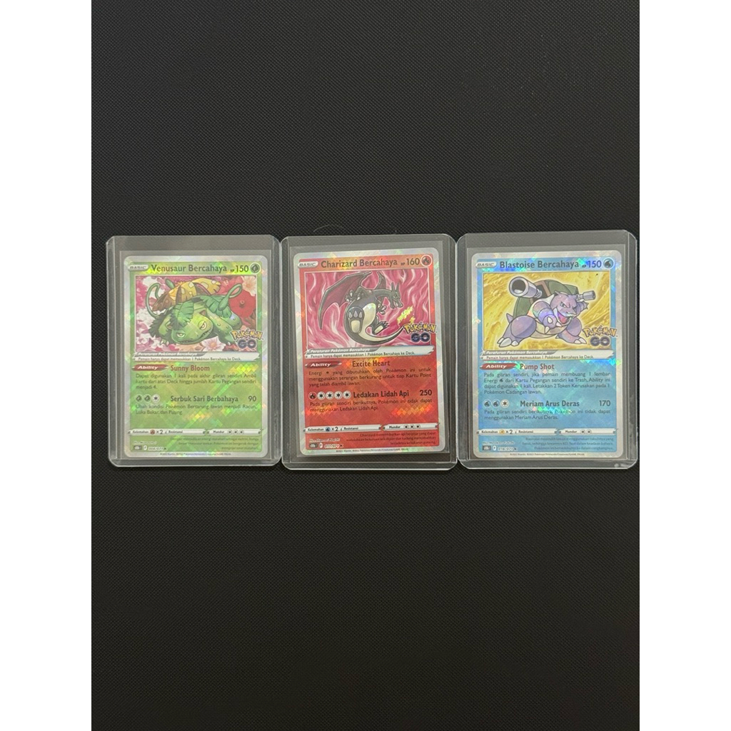 Venusaur Charizard Blastoise Bercahaya Set Pokemon Go - Kartu Pokemon TCG Original Indonesia