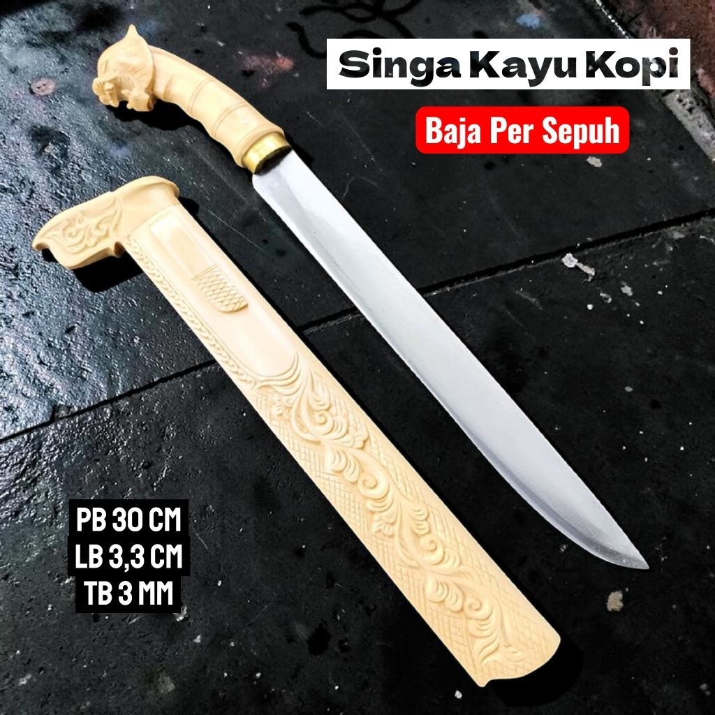 MHB | Golsem Pisau Sembelih Singa Putih Baja Per Kayu Kopi Pb 30cm
