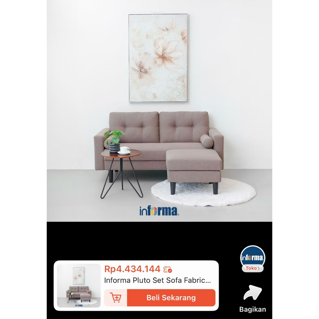 Sofa 2 3 seater dudukan minimalis kain fabric non leather kulit empuk awet informa murah bekas prelo
